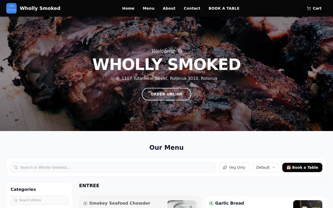 A branded storefront with online ordering and table bookings