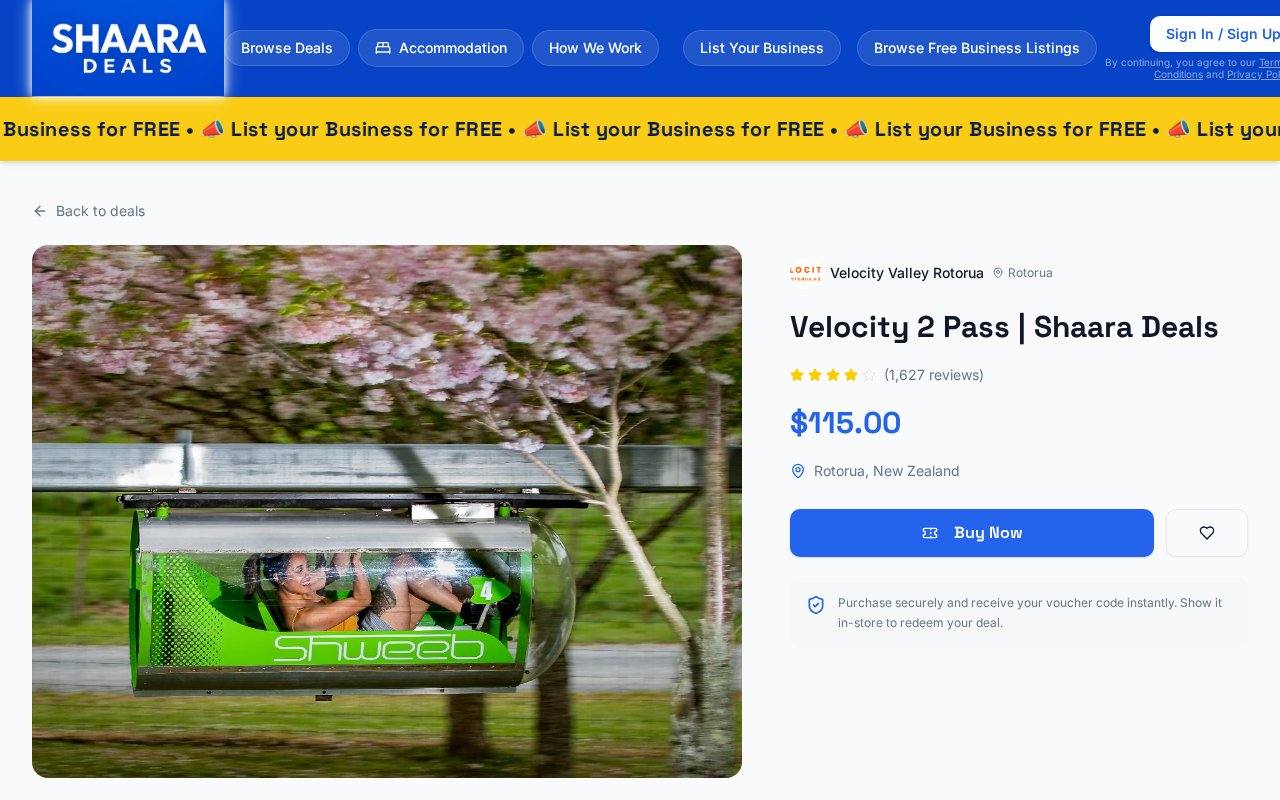 A deal page with live reviews, pricing and instant voucher purchase
